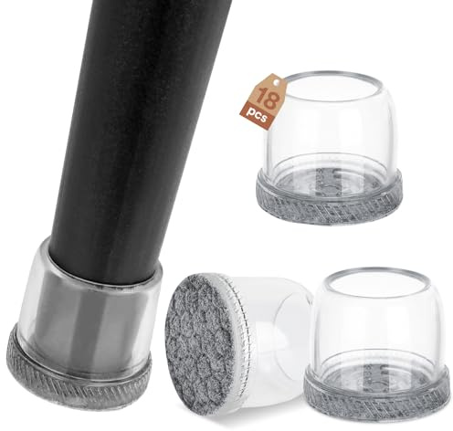 Euqvunn 18pcs Filtglidare Stolbenkåpor Möbeltassar, Stolsben Golvskydd Glidare, Genomskinliga Stolsbenkappor med Filt, Möbelskjutare för Stolsben, Skyddskåpor Minskar Kakel Golvrepor 25-30mm
