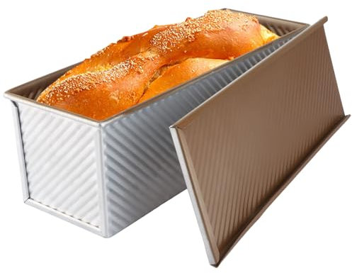 YAYODS Pullman Loaf Tin with Lid, 2.6lb/1000g Non Stick Bread Tin for Baking, Large Aluminum Alloy Loaf Pan Bread Mold for Toast, Bread, Cake (37x12x12.5CM)