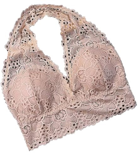 Sexiga Spets Rygglösa Halter BHar For Kvinnor Bröllop Tank Tops Camisole Bralette Trådlös Underkläder Yoga Push Up BH(Skin,M)