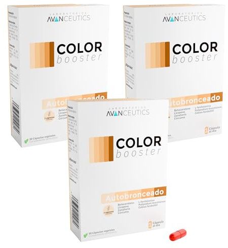Avanceutics - Color Booster 3 Cajas | Capsulas Bronceado con Betacaroteno + Licopeno + Polypodium | Pastillas Bronceadoras Sin Sol | Capsulas Solares Bronceadoras | Acelerador Bronceado Pastillas