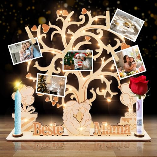 Sunwuun LED Weihnachtsgeschenke für Mama,Muttertag Geschenk,Geburtstagsgeschenk für Mama,Holz Geldbaum Geschenke,Mama Weihnachten Geschenk von Tochter Sohn