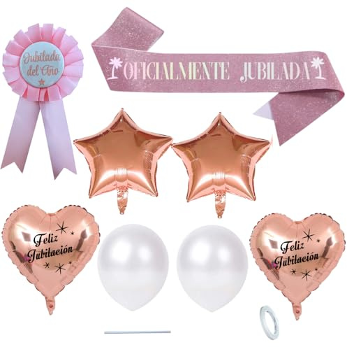 IM®️ Banda Jubilación en Español para mujer  Oficialmente Jubilada + Insignia Jubilada del Año | Accesorios Photocall | Decoración Fiesta Jubilacion | Fiesta Despedida trabajo divertido.