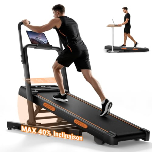 UMAY Tapis De Course Pliable Inclinable 40%, Barre Maintien 130 cm, 10 km/h