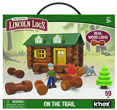 Lincoln Logs Jeu de Construction on The Trail, K'NEX, Basic Fun, 00821, 59 pièces, véritables rondins de Bois, Jeu éducatif Technique pour Enfants, Convient aux Enfants à partir de 3 Ans