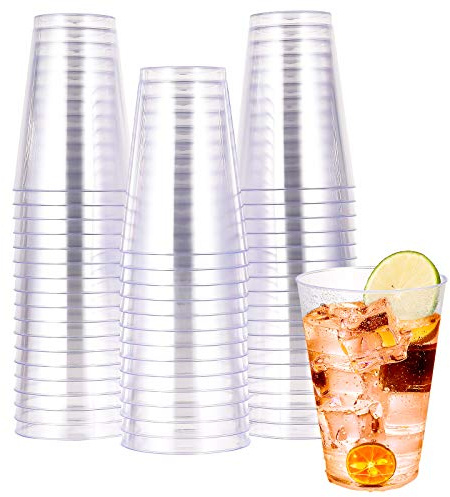 JOLLY CHEF 14 oz Clear Plastic Cups, 50 Pack Heavy-duty Party Glasses, Disposable plastic cups for wedding Cocktails Tumblers, Ideal for Halloween, Christmas, and Thanksgiving Parties