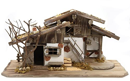 ELLUG großer Krippenstall, Weihnachtskrippe aus Holz 71 * 24 * 35cm (OHNE Krippenfiguren)