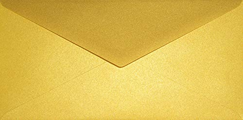 Netuno 100 Briefumschläge Perlmutt-Gold DIN lang 110x 220 mm 120g Aster Metallic Cherish goldene Umschläge lang DL elegant metallisch-glänzend Briefhüllen golden für Einladungen Hochzeit