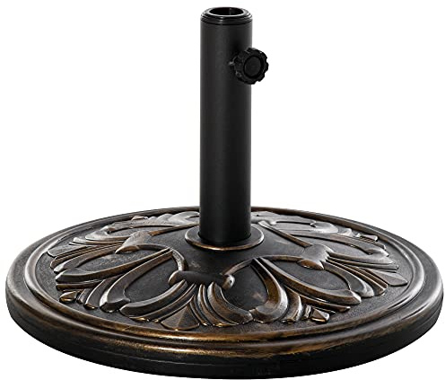 Outsunny Pied de parasol rond base de lestage Ø 48 x 34H cm ciment HDPE motif fleurs de lys poids net 13 Kg noir doré