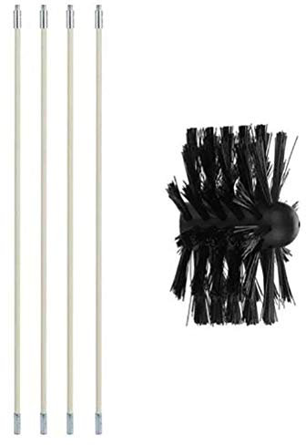 5 pièces de Nettoyage de conduits daération avec 4 tiges de 61 cm, 1 têtes de Brosse, Kit de Ramonage Poêle Pellet Réglable Brosse Nettoyage de Cheminée, Brosse de Nettoyage de cheminée