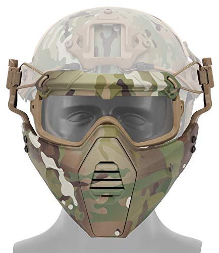 Set di maschere militari tattiche e occhiali staccabili per casco per esercito Airsoft Paintball sci