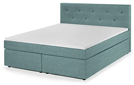 Traumnacht Boxspringbett, mit 7-Zonen Tonnentaschenfederkernmatratzen (H3) und Komfortschaumtopper, leichter Aufbau, produziert nach deutschem Qualitätsstandard, 140 x 200 cm in türkis