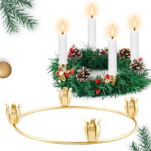 BOFUNX Portacandele in Metallo Portacandele Candeliere di Natale Porta Candele da Tavolo con 4 Supporti Decorazioni per Natale Corona dell'Avvento Cena a Lume di Candela