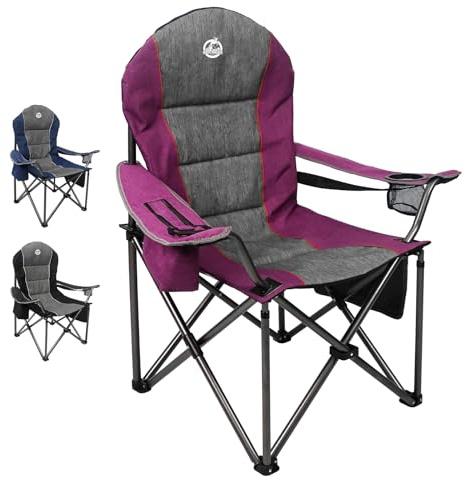 Northroad Oversized Portable Camping Chair, Full Padded Outdoor Folding Chair Support 350 LBS, Heavy Duty Lawn Chair with Cup Holder, Cooler Bag, Lumbar Support, Head Pocket for Adult (Purple)