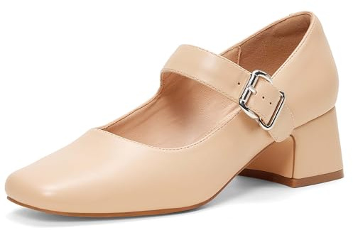 GENSHUO Scarpe Donna Eleganti, Mary Jane Donna Classico Décolleté con Cinturino alla Caviglia Regolabile, Scarpe Comode Donna Anti-Slip e Resistente all'Usura, Marrone Chiaro, 37 EU
