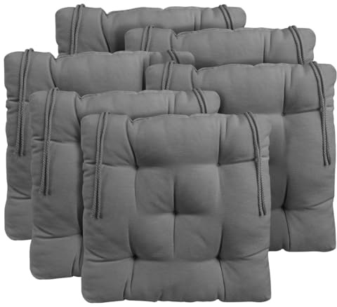 CHELY INTERMARKET Cojines Silla 45x45cm Pack 6 Unidades Relleno Mullido Gris 5 Pespuntes Acolchado Exterior Interior Decorativos Suaves Estables Lavables Terraza Jardín