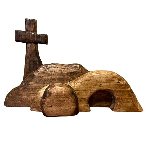 Juego de Escena de Resurrección de Pascua, Juego de Estatua de Tumba de Madera, Escena de Pascua de Tumba Vacía, Estatuilla de Cristo Resucitado en Cruz, Decoración de Escena de Natividad de(#1)