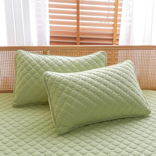 HAIBA Baumwolle Kissenbezüge Premium 2er Set 48x74cm Kissenhülle Mikrofaser Kopfkissenbezug Superweicher Kissenbezüge Pillowcases mit Umschlagverschluss Grün