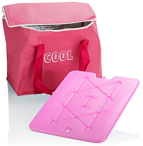 COM-FOUR® Borsa frigo con elemento refrigerante - Borsa frigo termica pieghevole - Borsa termica leggera per campeggio e attività all'aperto con batteria per ghiaccio - Borsa da picnic estiva (rosa)