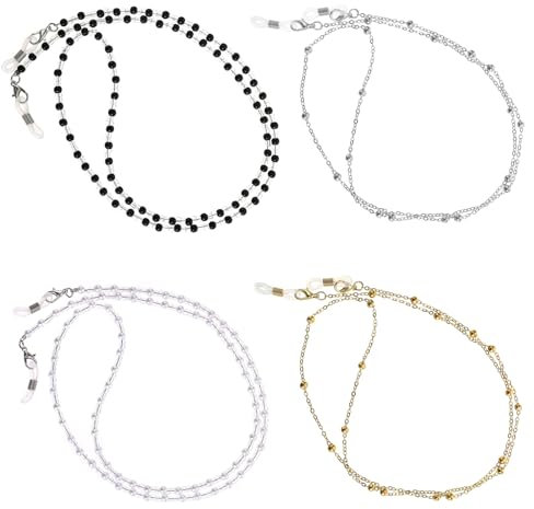 Psyqtsuary 4 Stück Brillenkette Damen 70cm Brillenkette für Damen Maskenband Brillenband Brillenhalter um den Hals, Brillenkette für Frauen, Schlüsselband, Geschenke für Frauen, Brillenhalterkette