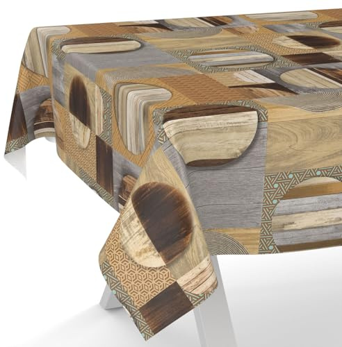 ANRO Wachstuchtischdecke Wachstischdecke Wachstuch Tischdecke abwaschbar Gartentischdecke Wasserabweisend 100x140cm Schnittkante Holz Patchwork Braun