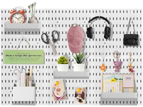 Sibosen Kit de 42 panneaux perforés, comprend 6 panneaux perforés de 28 x 28 cm et des crochets pour accessoires, organiseur mural en plastique pour bureau, salle d'artisanat