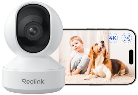 Reolink 4K 360° Caméra Surveillance WiFi Intérieure, Wi-FI 6 Bi-Bande Caméra Bébé, Détection de Personne/Animaux/Pleurs, Zoom Optique 3X, Suivi Auto, Vision Nocturne, Mode de Confidentialité, E1 Zoom