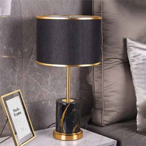 XINYASEE Lampe de chevet E27 Lampe de table pour le salon Abat-jour en tissu avec bordure dorée pour l'éclairage de la chambre, du salon et du bureau (Noir)