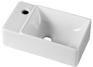 DILECI - Lave-Mains Rectangulaire Compact en Céramique Blanche - Vasque à Poser Petite Taille - Lavabo Design Élégant et Pratique pour Petites Salles de Bain ou Toilettes - 40x22x13 cm