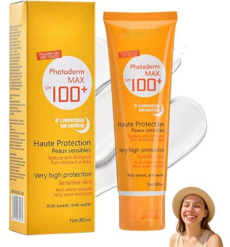 SPF 100+ Facial Sunscreen For Sensitive Skin - Very High Protection Water Resistant Dry-Touch Anti-Shine Formula 80ml Orange Tube Non-Greasy Daily Moisturiser Lightweight Sun Cream Prevents Sunburn