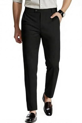 GINGTTO Men's Skinny Trousers Formal Dress Pants for Men Slim Fit Stretch Chinos Black 30 Waist 32 Leg