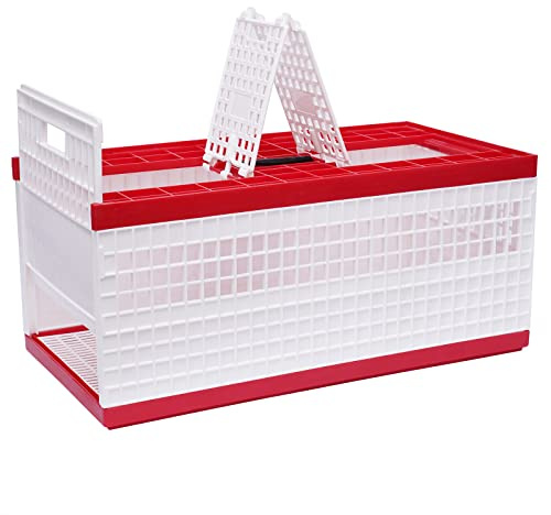 Racing Pigeon Carrier Box, Plastic Poultry Cage w/ 2 Side Doors + 2 Top Doors, Handle & Training Release Compartments, Live Bird Shipping Transport Cage for Training and Release Competition