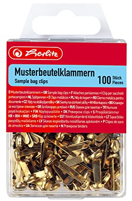 Herlitz 8770307 Rundkopf-Musterbeutelklammern, messingfarben, 15 mm 100 stuck