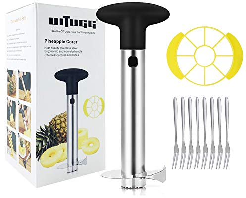 OITUGG Taglia Ananas - Sbuccia Ananas - Taglia Ananas Acciaio Inox - Affetta Ananas con 8 pezzi Frutta Forchette e 1 pezzi Ananas tagliato a spicchi (Nero)