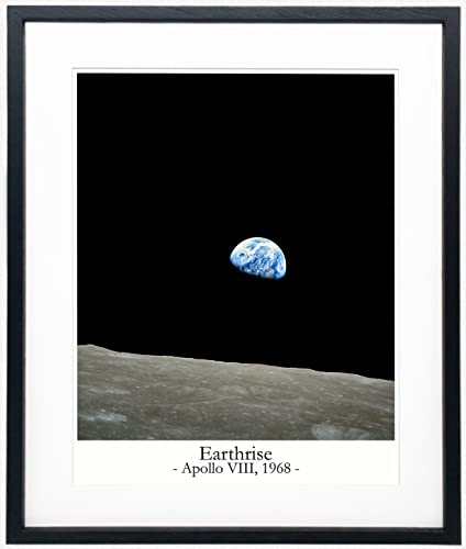 Earthrise Photo Framed Space Wall Art Ready Framed Space Print/Space Posters Earth Rise Photo Astronomie-Dekor-Schlafzimmer-Wand-Kunst & Weltraumposter für Wände Astrophysics Gifts (28cm x 36cm)