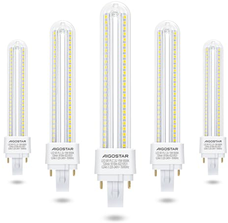 Aigostar Led PLC Kaltweiß 15W Leuchtmittel Birne Lampe 6500K 1610 Lumen G24d-3, Abstrahlwinkel 360 Grad 2U Glühbirnen 5 Stücke Energiesparend, G24d-3