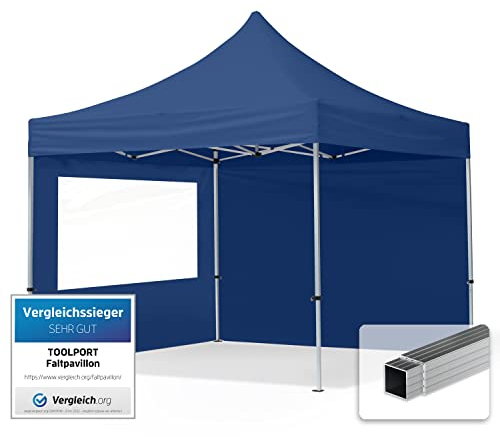 TOOLPORT Gazebo Pieghevole Giardino 3x3m - 2 Laterali Alluminio Telo Idrorepellente Padiglione Mercati Sagre Blu