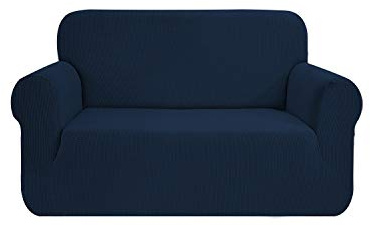 SAMSTEX Stylish Sofa Cover Stretch 1-Piece Sofa Slipcovers High Stretch Sofa Covers 2 Seater Thick Soft Loveseat Sofa Protector Machine Washable Non Slip Couch Covers (2 Seater, Navy Blue)