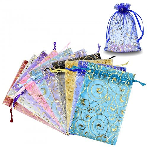 Pinsheng 100 Stück Organzasäckchen, 10x15 cm Sortierte Farbe Organza Geschenkbeutel Organzabeutel mit Zugband Schmuckbeutel Hochzeit Säckchen