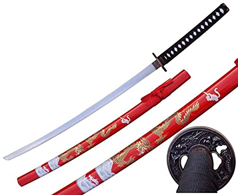 Katana Schwert Echt Set, Wakizashi, Tanto - Samurai Schwert aus Stahl - Samurai Schwerter als Anime Deko - Japanisches Sword mit ständer - Ninja Schwerter - 4KM100-405RD