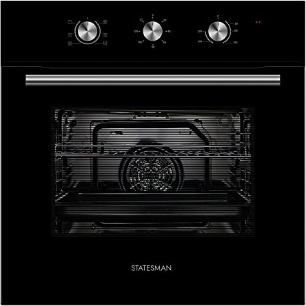 Statesman BSF60BL Built-In Single Cavity Fan Oven, 4 Cooking Functions, 2 Hour Timer, 65L, Black