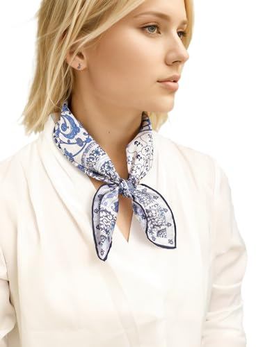 Prettystern Unisex handrolliertes SeidenHalstuch Seide Nickituch Bandana Stirntuch kleines Seidentuch für Damen Herren 04A Blau Weiß