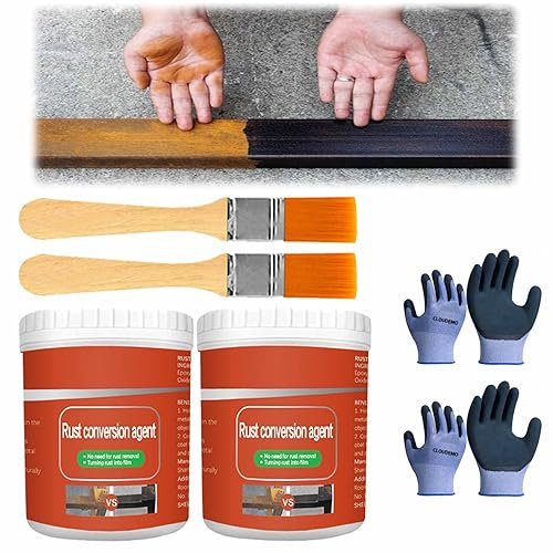 CLOUDEMO 1 pièce/300 g de rénovateur de Rouille, Agent de Conversion de Rouille, antirouille pour métal, convertisseur de Rouille, Peinture métallique (Black,2pcs)