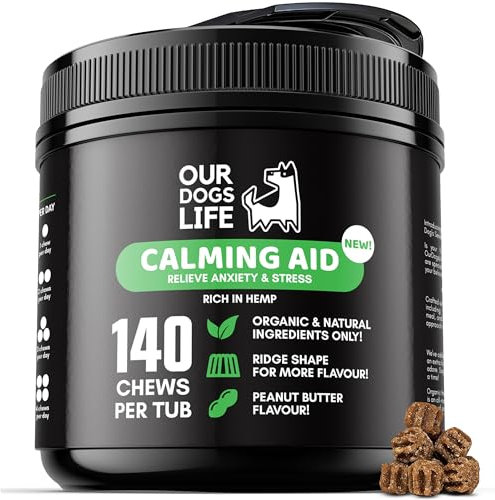 Calming Aid Supplement For Dogs 140 Chews | All-Natural Organic Ridge Shape | Stress & Anxiety Relief For Dogs | Organic & Natural Ingredients Only | Veterinarian-Formulated | No Fillers & Gluten Free