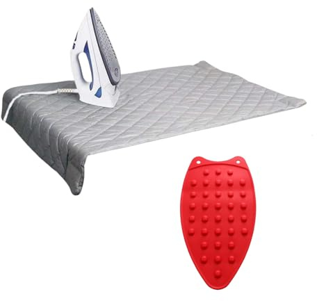Dependable Industries Inc. Essentials Ironing Board Pad to Use Anywhere Quilted Magnetic Corners Iron Anywhere Travel Home with Silicone Heat Resistant Iron Rest Pad (Red)