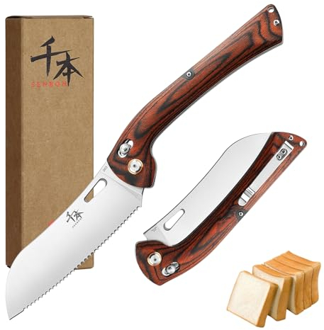 SENBON 440 Sharp Falten Gebäckmesser Bunte Holzgriff Camping Grill Outdoor Back Clip Tragbares Brot Messer