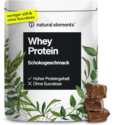 natural elements Whey Protein Pulver – Schoko – 1kg – 23g Protein pro Portion – für deinen Muskelaufbau, hochdosiert – in Deutschland produziert & laborgeprüft