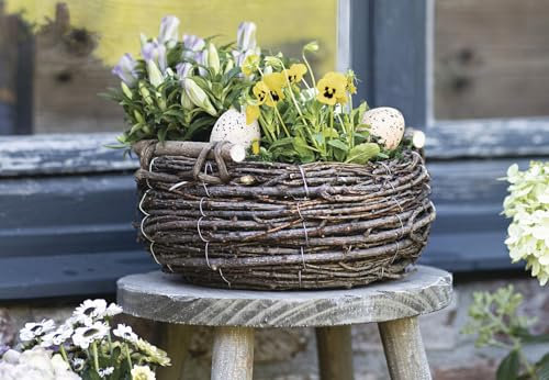 Dekoleidenschaft Pflanzkorb Birkenreisig groß Ø 30 cm, Pflanzschale, Blumentopf, Pflanztopf, Pflanzgefäß