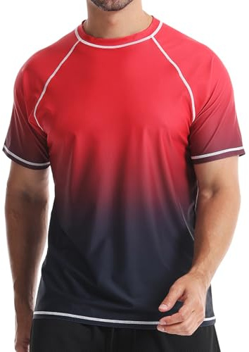 Danfiki Herr utslag väst vattensport utslag skydd simskjortor solskydd surfing t-shirt löpning sport topp snabbtorkande kortärmad, Röd lutning, M