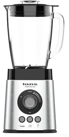 Taurus - Power Total Batidora de Vaso | 2000W Potencia | Jarra de Cristal 2,2L | Cuchillas de 6 Filos | Programas Turbo | Smoothies | Pica Hielo