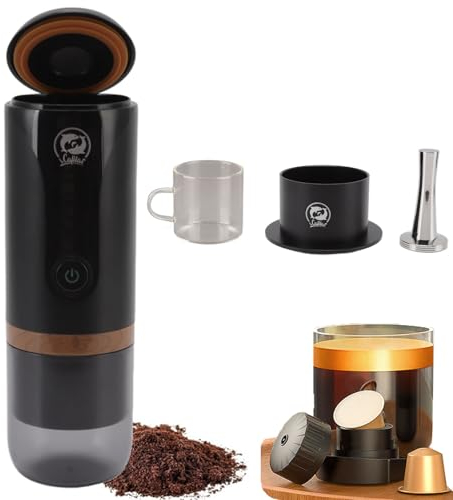 CYTGOUPER Tragbare Espressomaschine, USB-Aufladung, Edelstahl- und Glaskapsel-Kaffeemaschine, Reisekaffeemaschine für Outdoor, Camping, Heimbüro